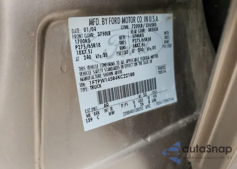 2004 Ford F150 Supercrew z USA, uszkodzony, nr VIN 1FTPW14584KC22188